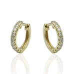 18K Yellow Gold Diamond Hoop Earrings // New