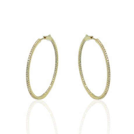 18K Yellow Gold Diamond Large Hoop Earrings // New
