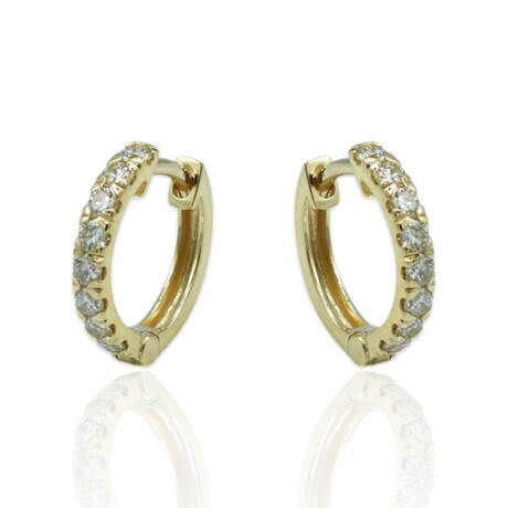 18K Yellow Gold Diamond Hoop Earrings III // New
