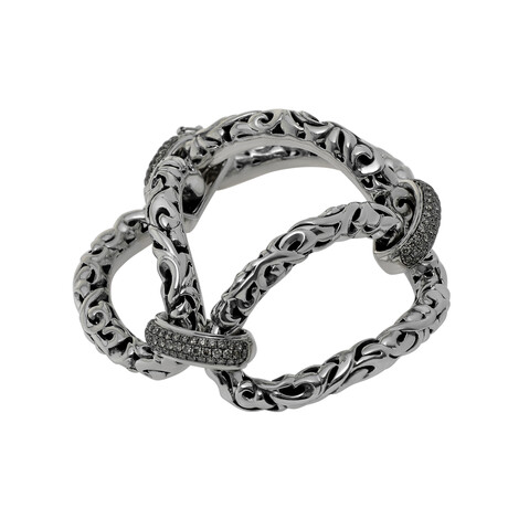 Sterling Silver + 14K White Gold + Brown Diamond Link Bracelet // 7.25" // Store Display
