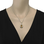 Sterling Silver + 18K Yellow Gold Faceted Citrine + Diamond Halo Pendant Necklace // 16" // Store Display