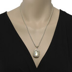 Sterling Silver + 18K Yellow Gold Mother of Pearl Diamond Halo Pendant Necklace // 20" // Store Display