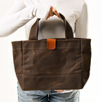 Waxy Canvas Handbag With Leather // Brown