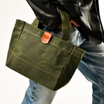 Waxy Canvas Handbag With Leather // Green