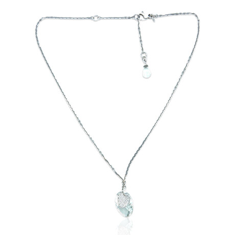 18K White Gold Diamond + Prasiolite Necklace // 17" // New