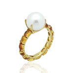 18K Yellow Gold Pearl + Citrine Ring // Ring Size: 6.5 // New
