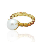 18K Yellow Gold Pearl + Citrine Ring // Ring Size: 6.5 // New