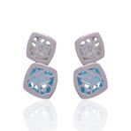 18K White Gold Diamond + Prasiolite + Topaz Earrings // New