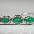 Genuine Emerald + Cubic Zircona 14k White Gold Plated Sterling Silver Bracelet