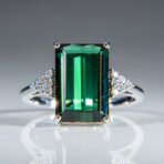 Genuine Baguette-Cut Green Tourmaline Ring  // Size 7.5