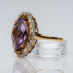Genuine Oval-Cut Amethyst with White Topaz Sterling Silver Ring  // Size 6