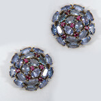 Genuine Oval and Round Tanzanite and Garnet Earrings