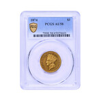 1874 Three Dollar Gold Piece // PCGS Certified AU58 // Wood Presentation Box