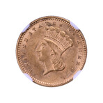 1874 $1 Gold Indian Princess Type 3 // NGC Certified MS62 // Deluxe Collector's Pouch