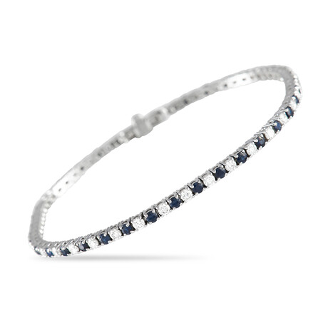 14K White Gold Diamond + Sapphire Tennis Bracelet // 7.5" // New