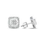 14K White Gold Diamond Cushion Stud Earrings // New