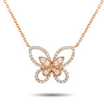 18K Rose Gold Diamond Butterfly Necklace // 15" // New
