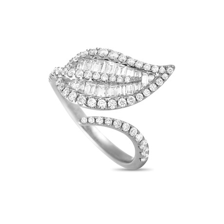 18K White Gold + Diamond Leaf Ring // Ring Size: 6.25 // New