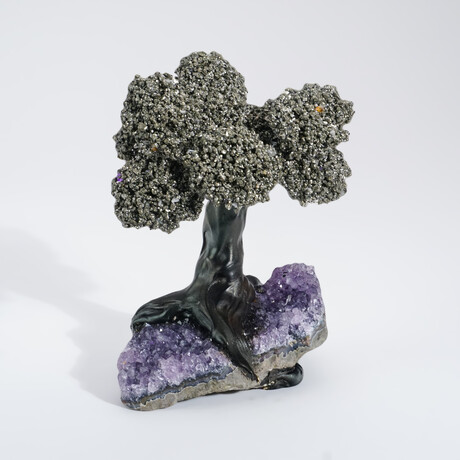Medium Genuine Pyrite Clustered Gemstone Tree on Amethyst Quartz Matrix  // The Tree of Confidence