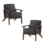 Malibu Velvet Upholstered Solid Wood Walnut Finish Accent Chair // Dark Gray (Single)