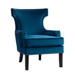 Pierre Velvet Upholstery Nailhead Trim Back Accent Chair // Blue (Single)