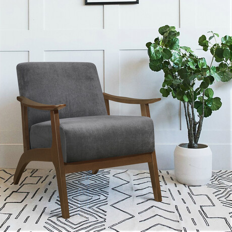 Lonita Velvet Upholstered Solid Wood Walnut Finish Accent Chair // Dark Gray (Single)