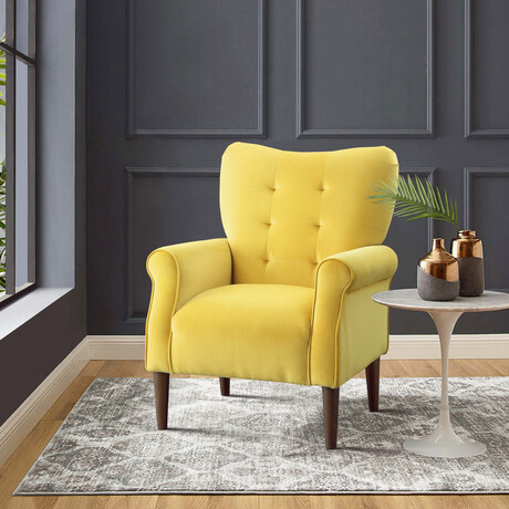 Cecily Velvet Tufted Back Club Accent Chair // Yellow (Single)