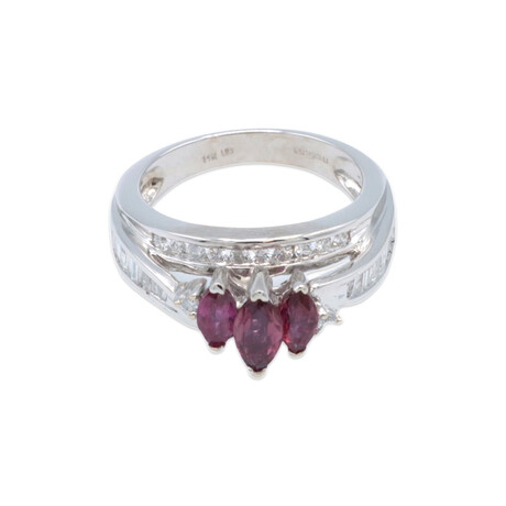 14K White Gold Diamond + Ruby Ring // Ring Size: 7 // Pre-Owned