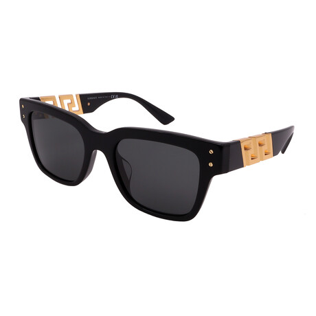 Versace // Men's VE4421-GB1-87 Square Sunglasses // Black Gold + Dark Gray Monogram Blue