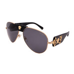 Versace // Men's VE2150Q-100281 Aviator Sunglasses // Gold + Black + Polarized Gray