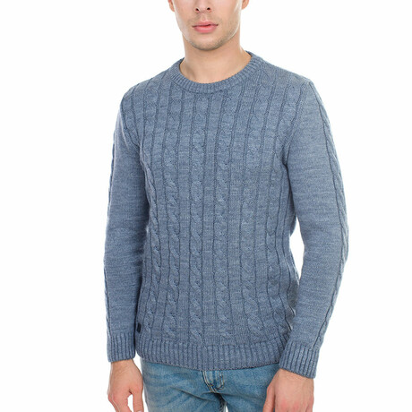Cable Wool Sweater + Arm Patches // Denim (XS)