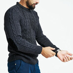 Cable Wool Sweater + Arm Patches // Dark Gray (XL)