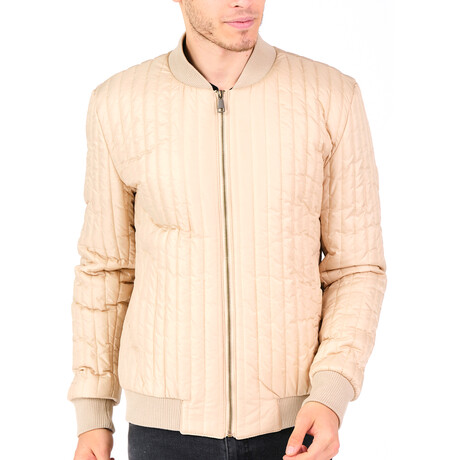 Zip Up Striped Quilted Jacket // Cream (M)