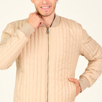 Zip Up Striped Quilted Jacket // Cream (Small)
