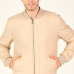 Zip Up Striped Quilted Jacket // Cream (Small)