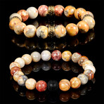 Crazy Lace Agate + Matte Onyx Stone Stretch Bracelets // Set of 2 // 8"