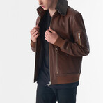 Detachable Shearling Collar Leather Jacket // Jumbo Tan (S)