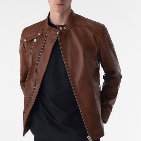 Genuine Leather Snap Detail Jacket // Antique Tan (S)