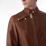 Genuine Leather Snap Detail Jacket // Antique Tan (S)