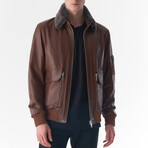Detachable Shearling Collar Leather Jacket // Jumbo Tan (S)