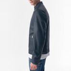 Genuine Leather Snap Detail Jacket // Navy (S)