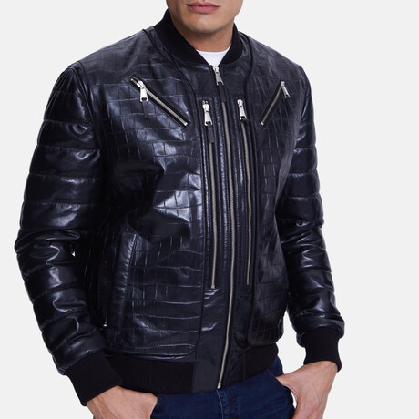 Fashion Leather Jacket // Crocodile Black (S)
