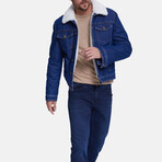 Jean Shearling Jacket // Dark Blue Jean With White Curly Wool (S)