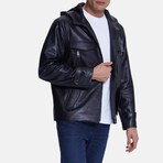 Hooded Leather Jacket // Elephant Black (S)