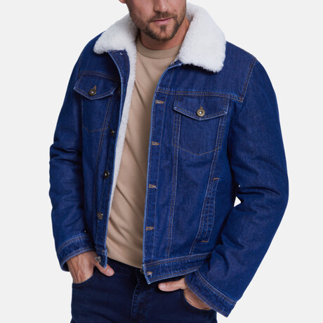 Jean Shearling Jacket // Dark Blue Jean With White Curly Wool (S)