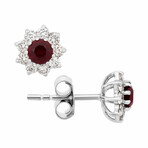 18K White Gold Diamond + Ruby Earrings // New