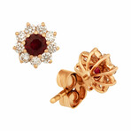 18K Rose Gold Diamond + Ruby Earrings // New