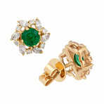 18K Yellow Gold Diamond + Emerald Earrings // New