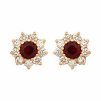 18K Rose Gold Diamond + Ruby Earrings // New