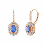 18K Rose Gold Diamond + Blue Sapphire Earrings // New